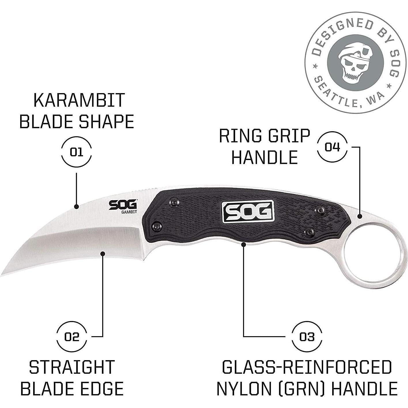 Cuchillo Karambit SOG Gambit 6.55 cm Fijo con Funda Ajustable