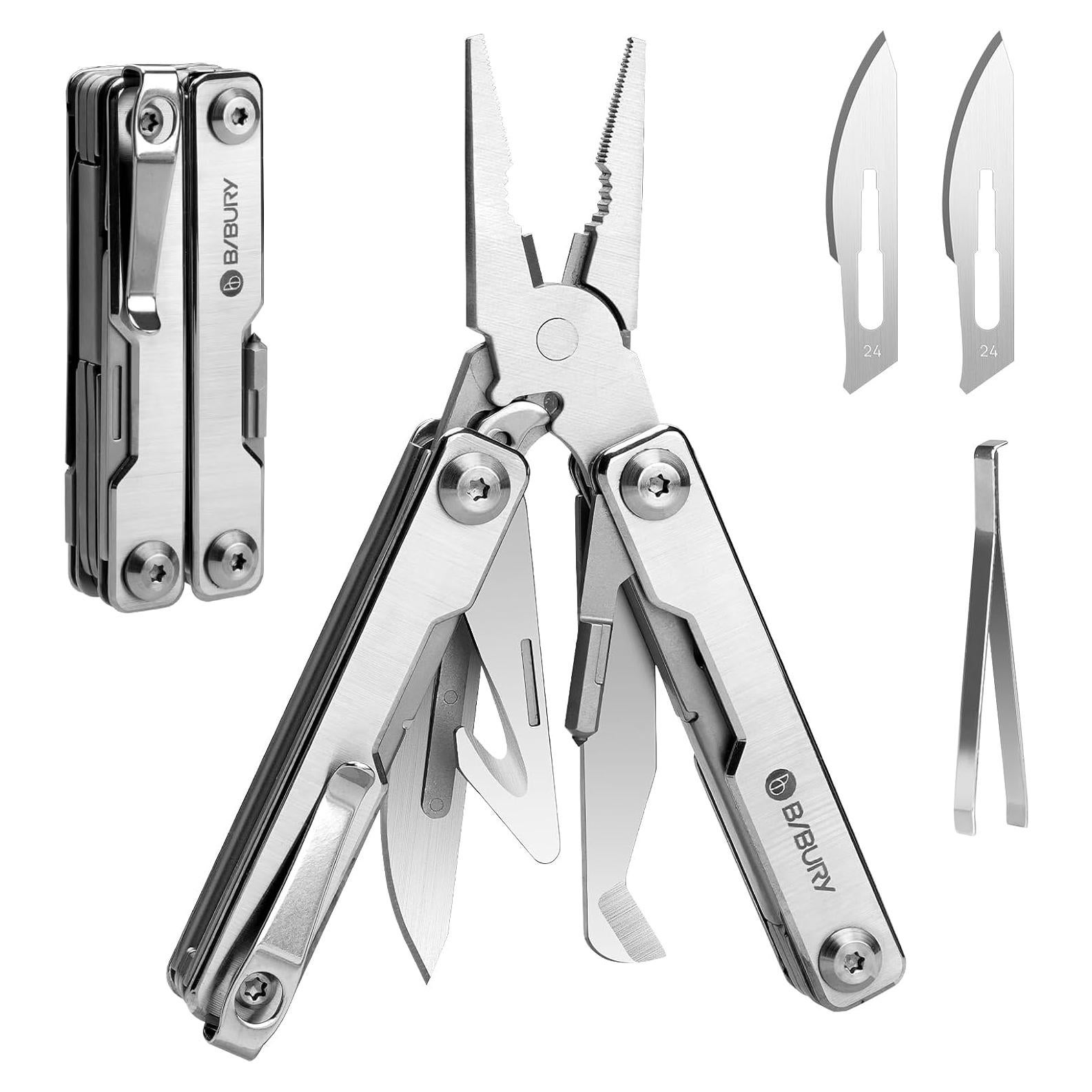 Mini Multiherramienta BIBURY BI2051A, Alicates EDC de Acero Inoxidable