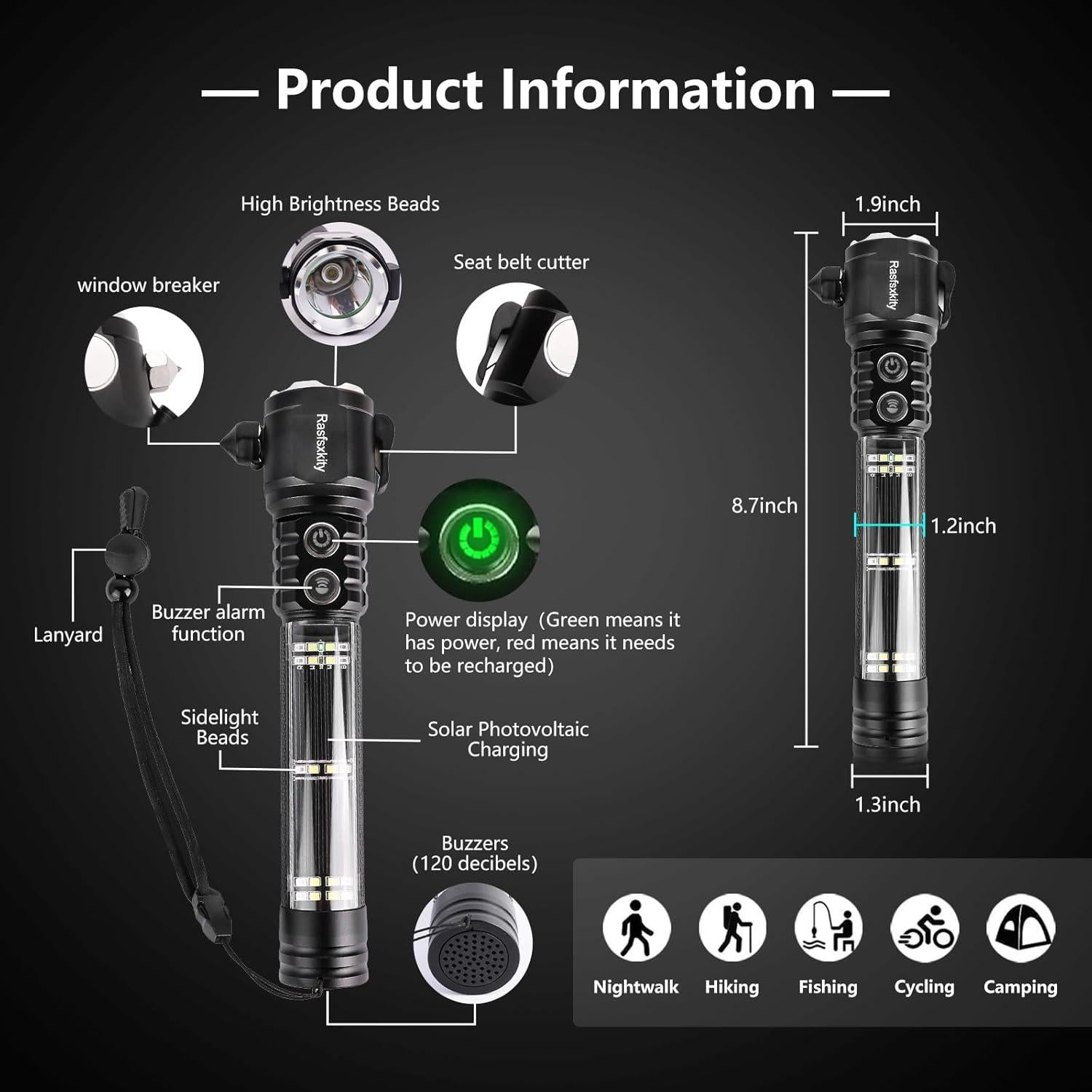 Linterna LED Multifuncional Rasfsxkity con Cortador y Rompedor