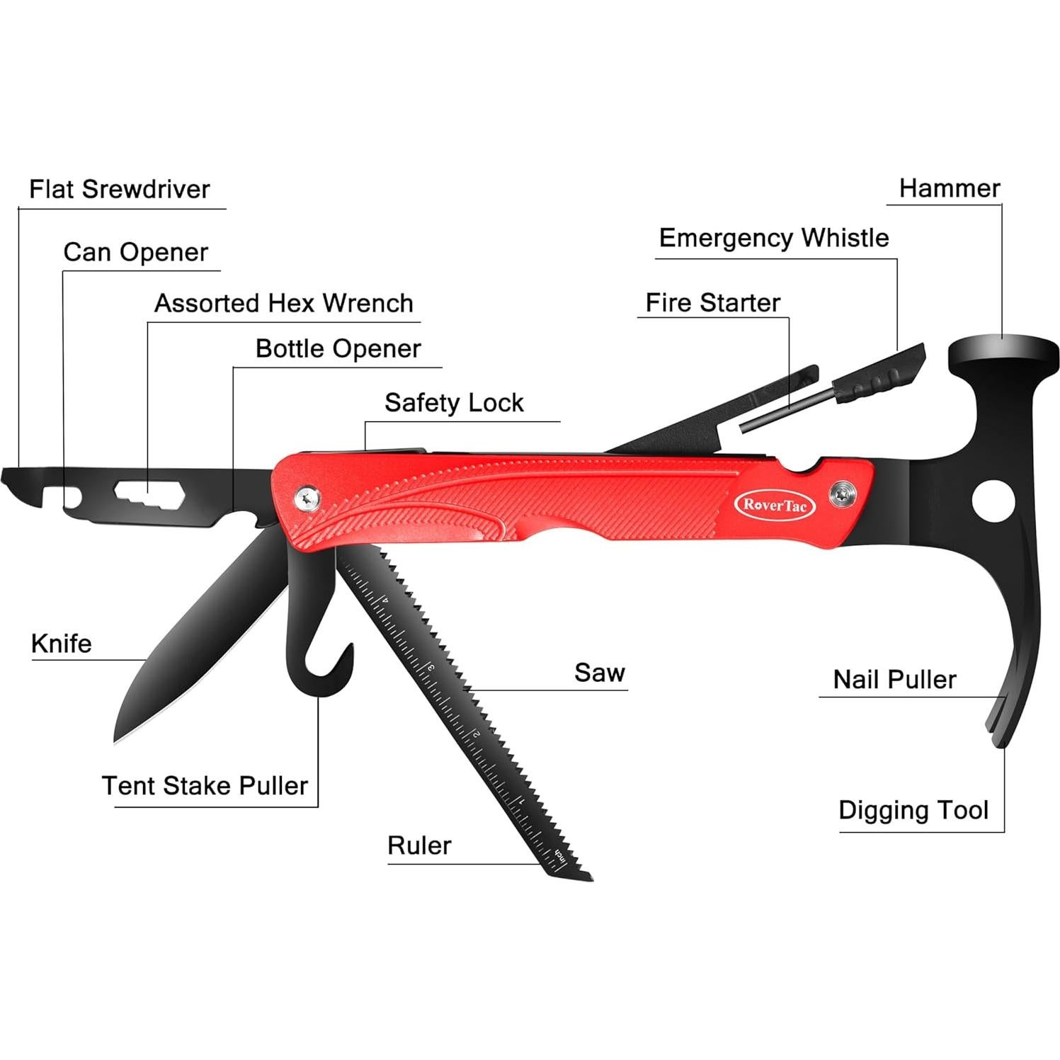 Multiherramienta RoverTac 13-en-1 para Camping - Acero Inoxidable