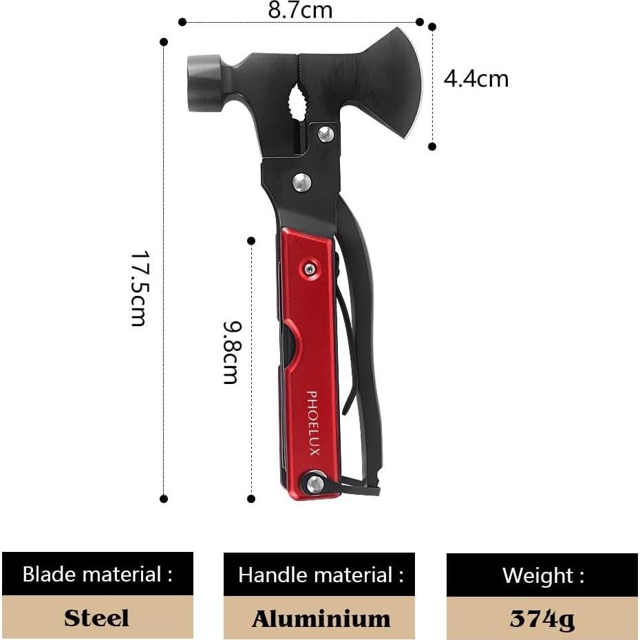 Multiherramienta de Camping PHOELUX 16 en 1 con Hacha y Martillo