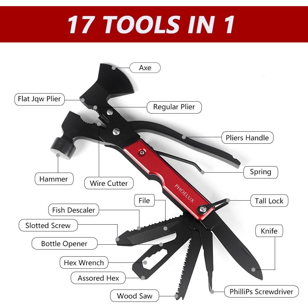 Multiherramienta de Camping PHOELUX 16 en 1 con Hacha y Martillo