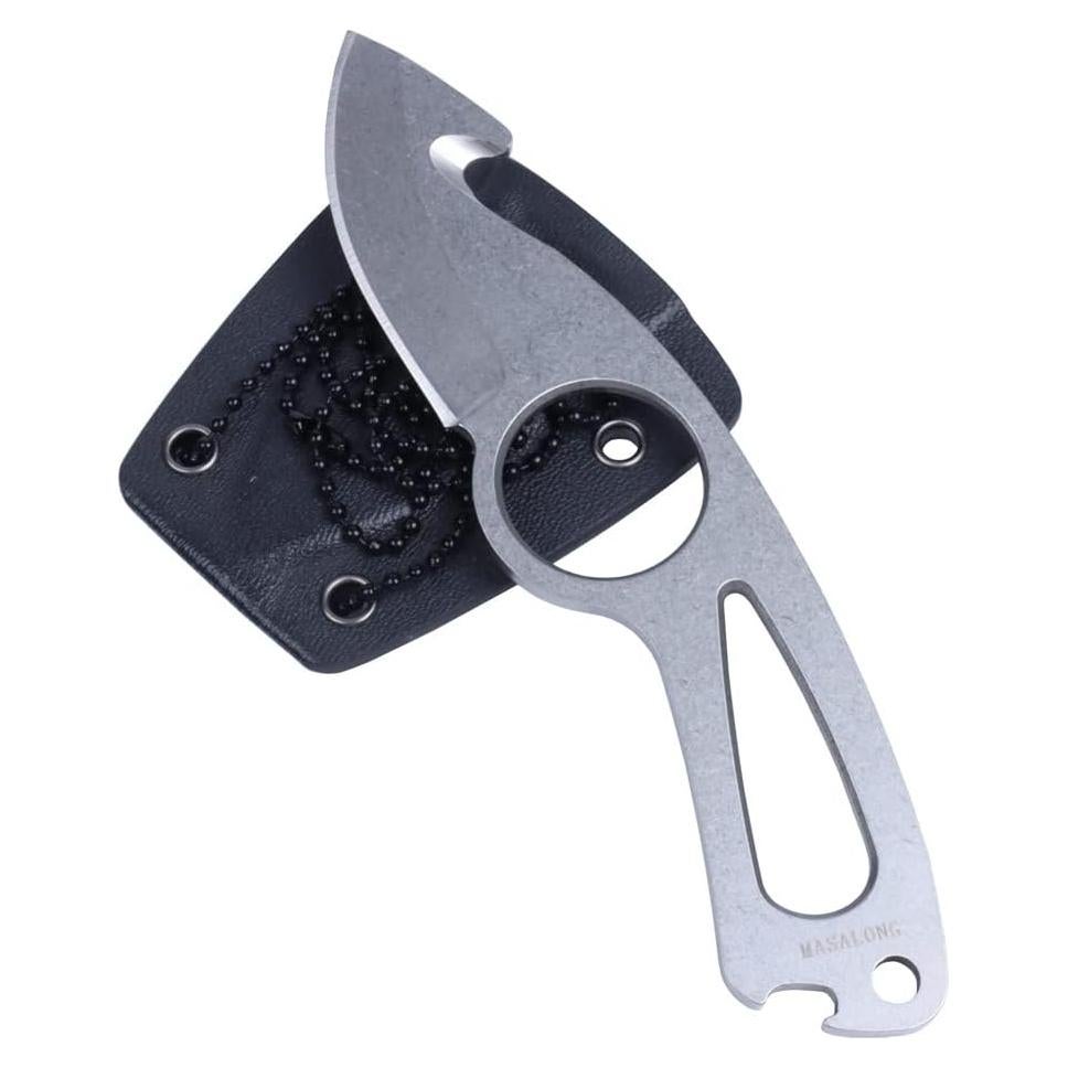 MASALONG 8CR14MOV Small Fixed Blade Neck Knife Full Tang with Knife Sheath,multifunctional Tool Knife Sharpener for Outdoor, Camping, Hiking