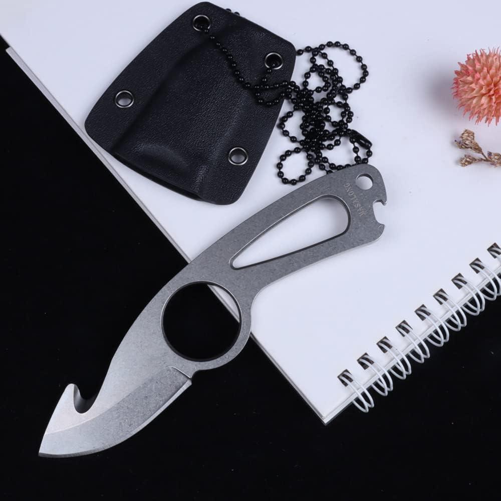 MASALONG 8CR14MOV Small Fixed Blade Neck Knife Full Tang with Knife Sheath,multifunctional Tool Knife Sharpener for Outdoor, Camping, Hiking