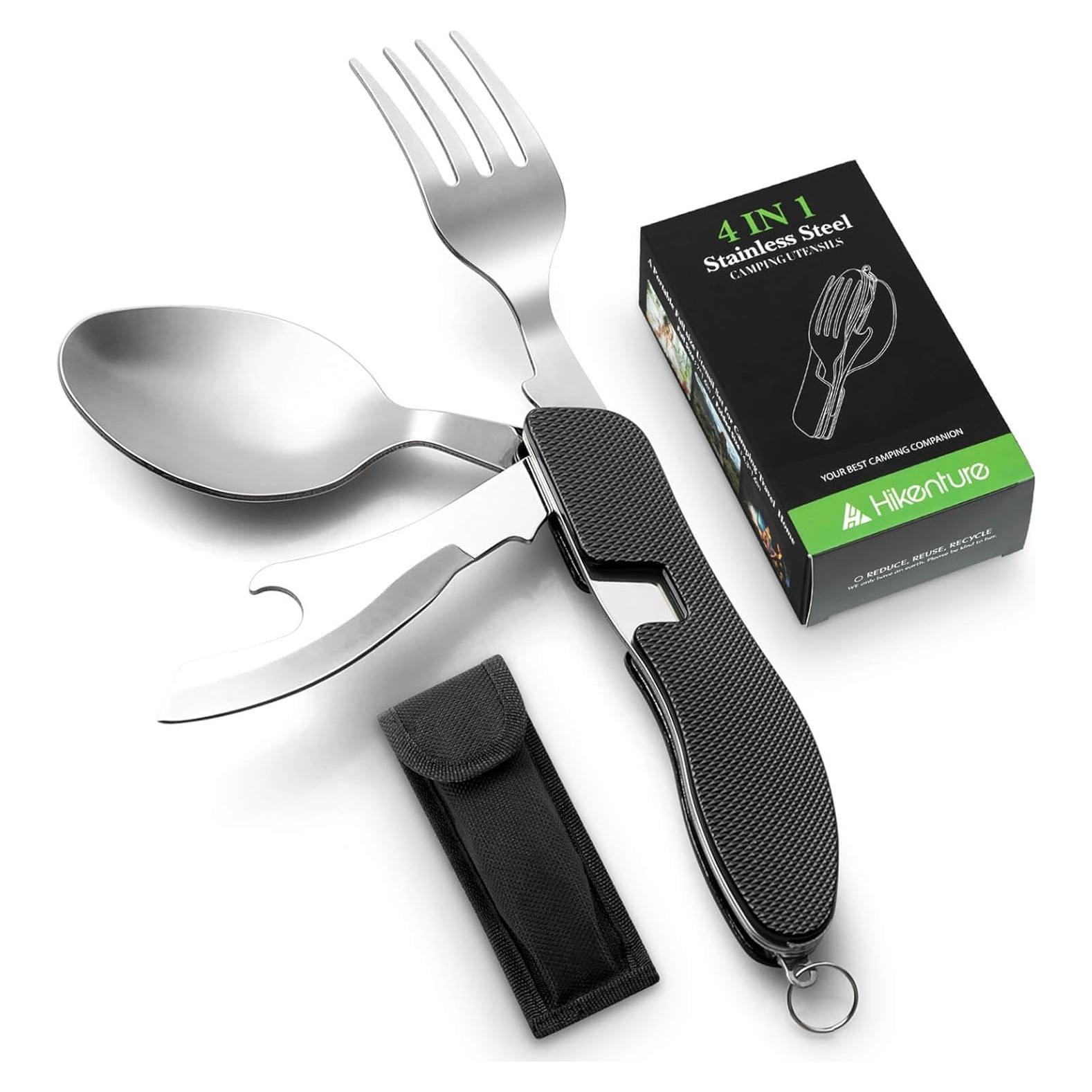 Utensilios de Camping HIKENTURE 4 en 1 Acero Inoxidable Negro