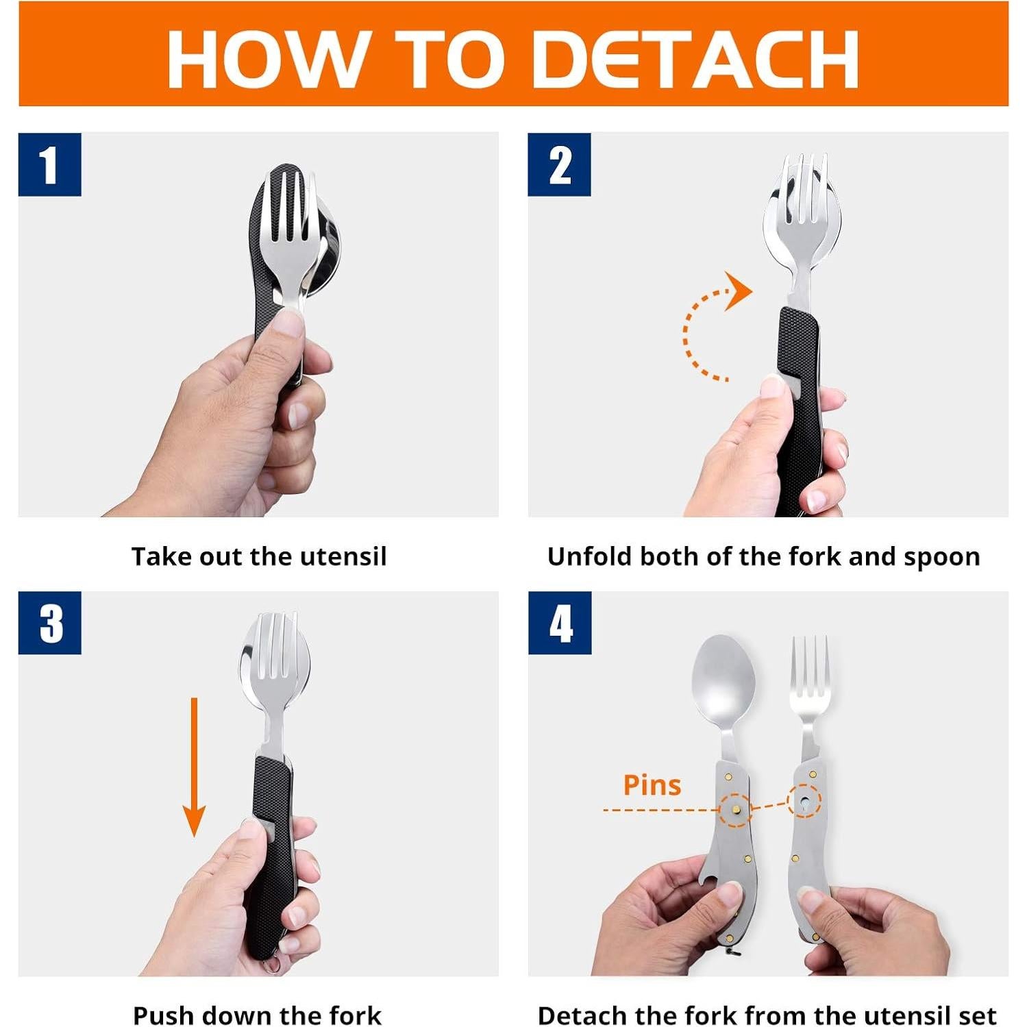 Utensilios de Camping HIKENTURE 4 en 1 Acero Inoxidable Negro