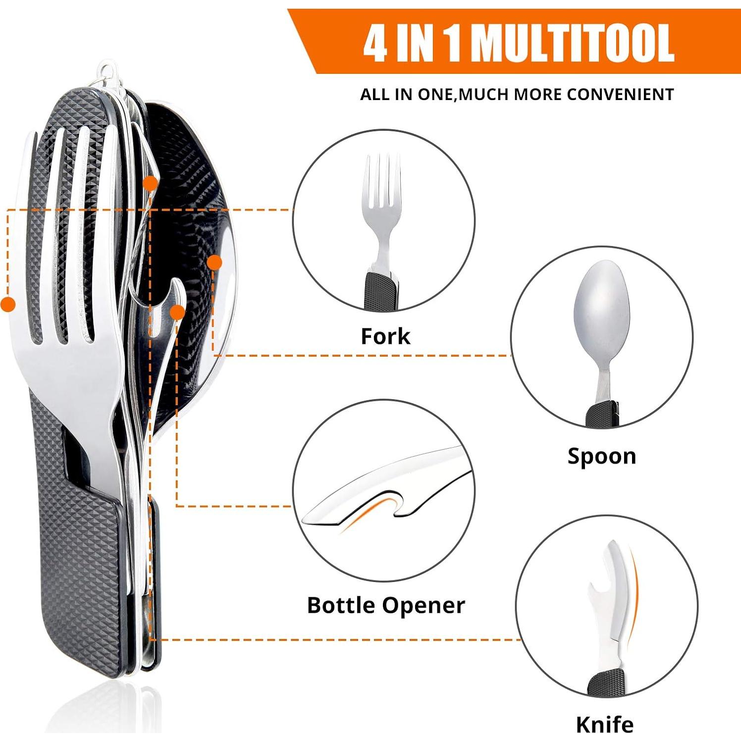 Utensilios de Camping HIKENTURE 4 en 1 Acero Inoxidable Negro