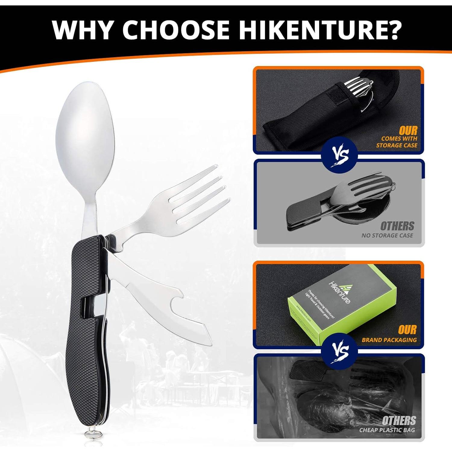 Utensilios de Camping HIKENTURE 4 en 1 Acero Inoxidable Negro