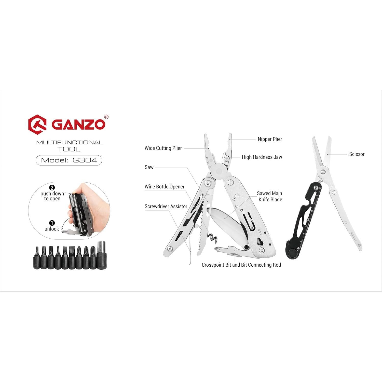 Multiherramienta Ganzo G304 21 en 1 Acero Inoxidable Negro