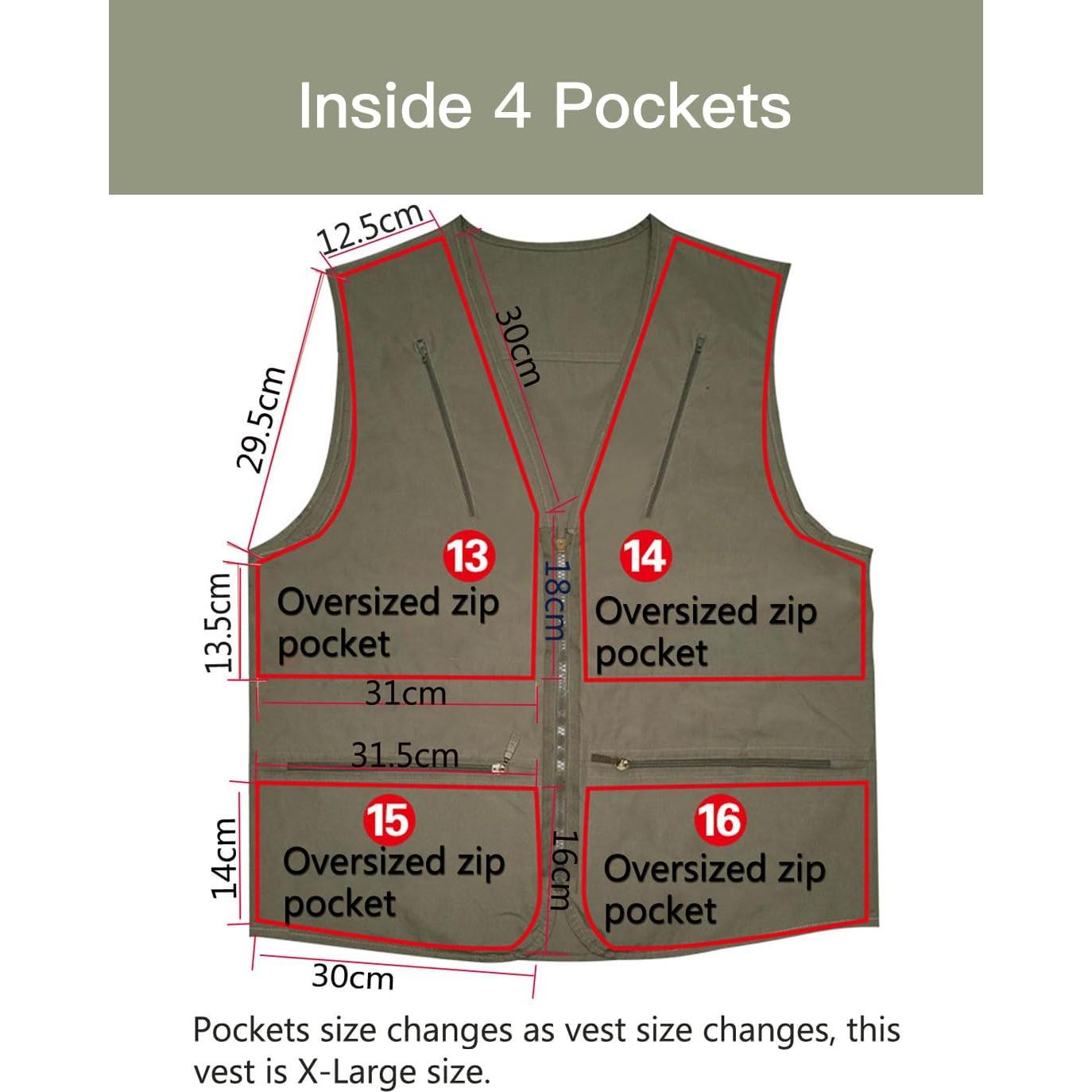 Chaleco de Pesca Flygo para Hombre con 16 Bolsillos Verde Militar