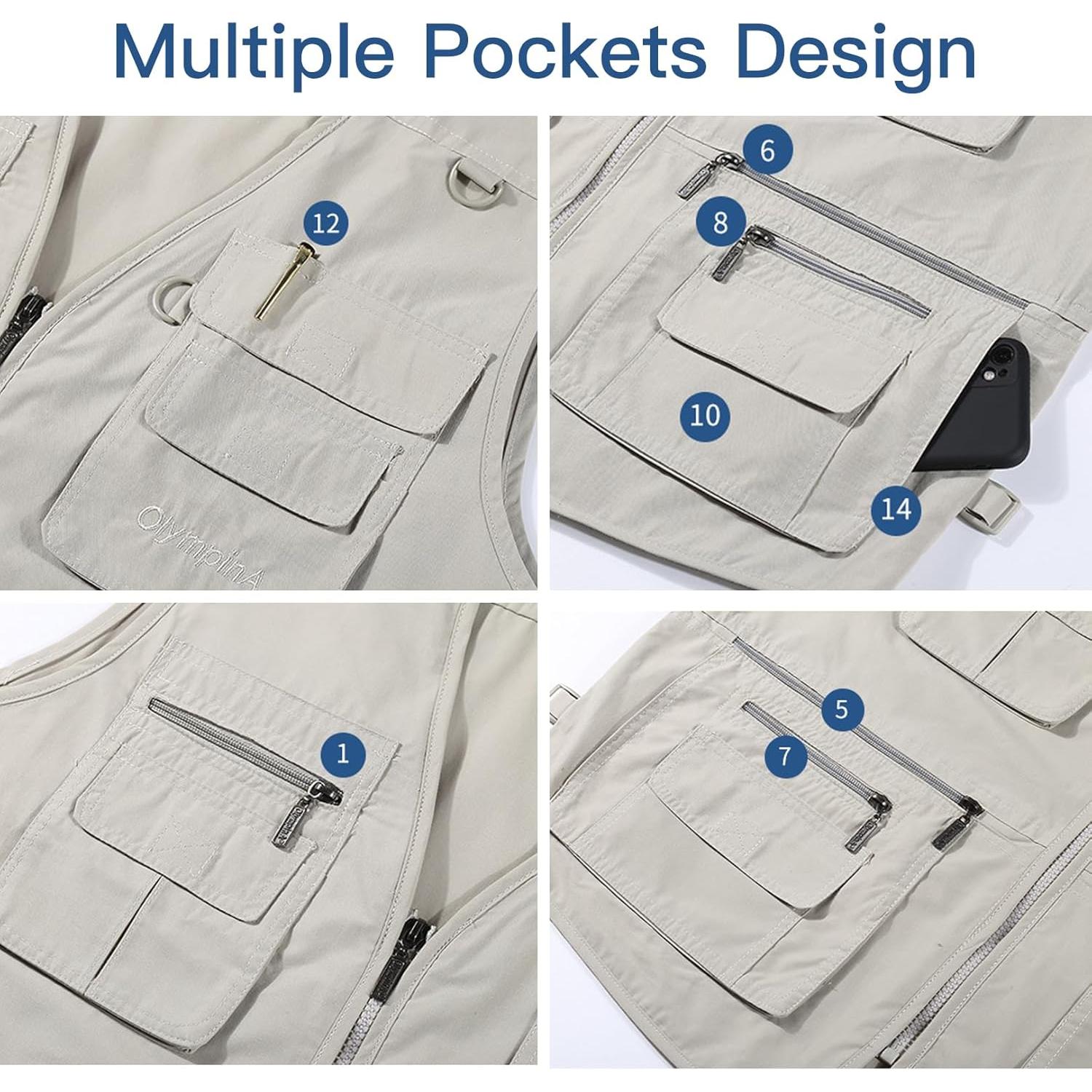 Chaleco de Pesca Flygo para Hombre con 16 Bolsillos Verde Militar