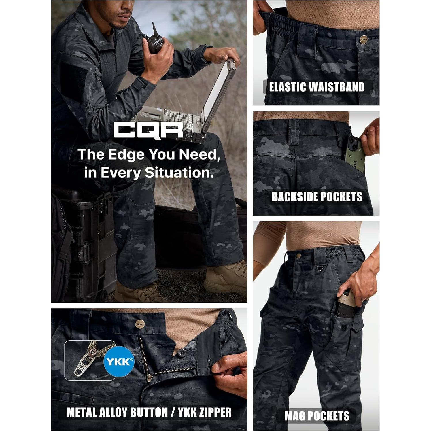 Pantalones Tácticos CQR Hombre Ripstop Resistente Agua 40W x 34L
