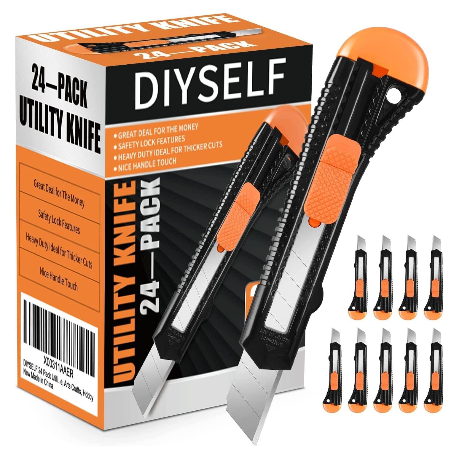 Cuchillos Utility DIYSELF 24 Piezas 18mm Retráctiles Naranja