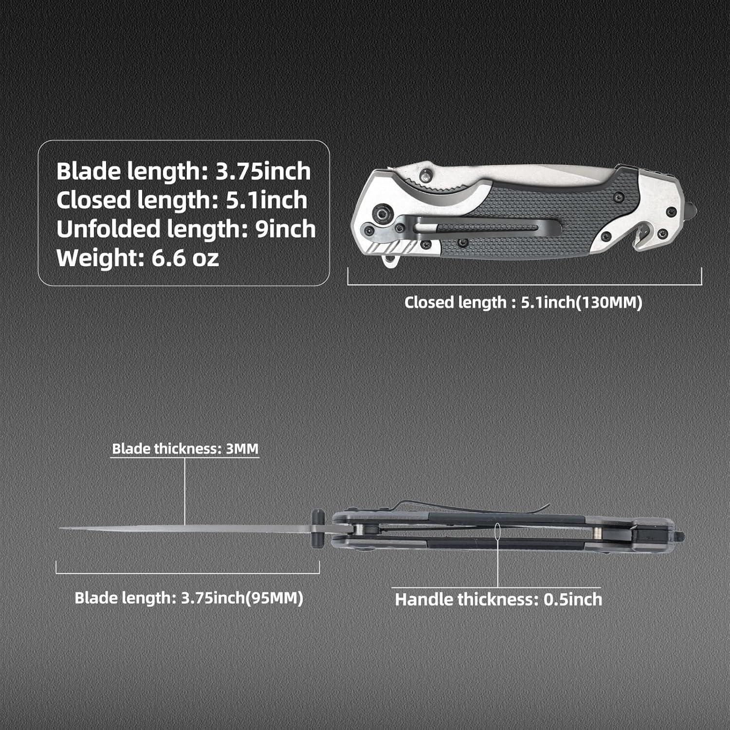 Cuchillo Plegable ZPFOE05 Gris 3 en 1 con Clip de Bolsillo