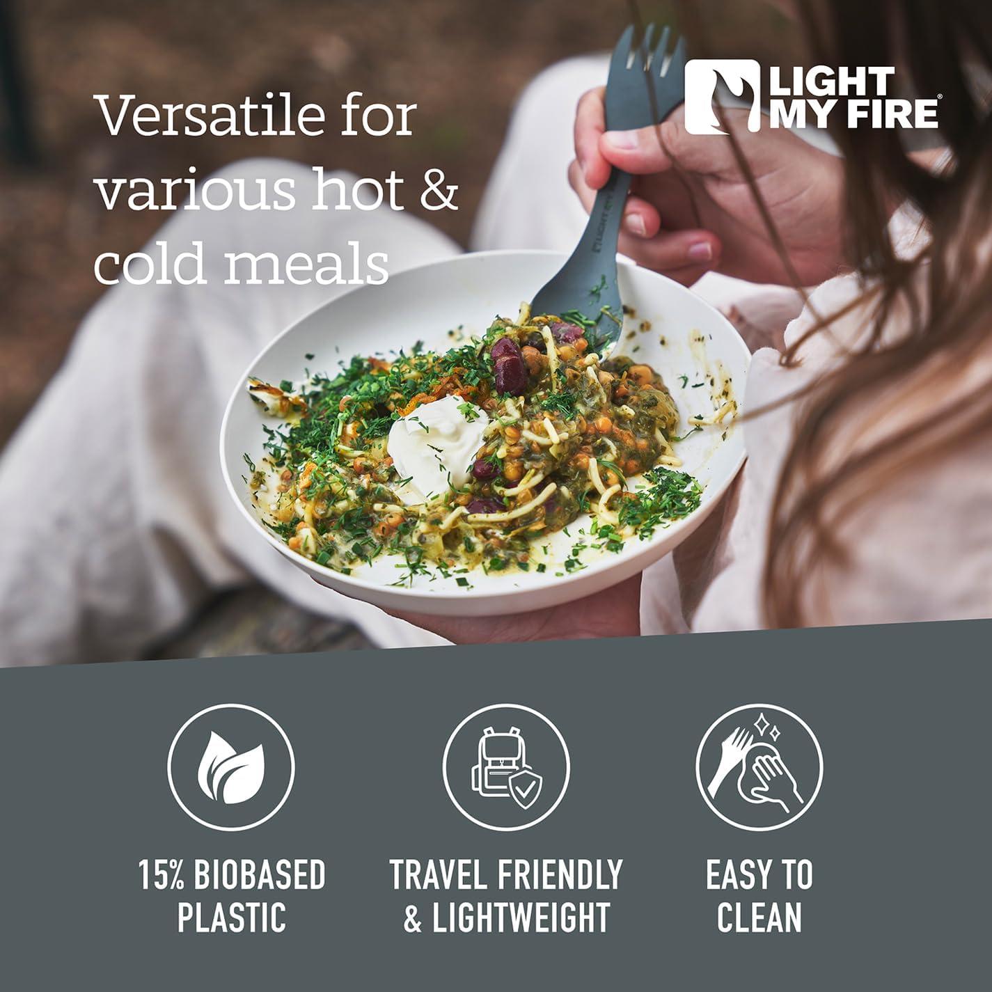 Light My Fire Spork Original 4-Pack 3-in-1 Camping Spoon Fork Knife Combo Reusable Travel & Camping Utensils Lunch Spork Outdoor Backpacking Hiking Picnic Utensil BPA Free, Nature