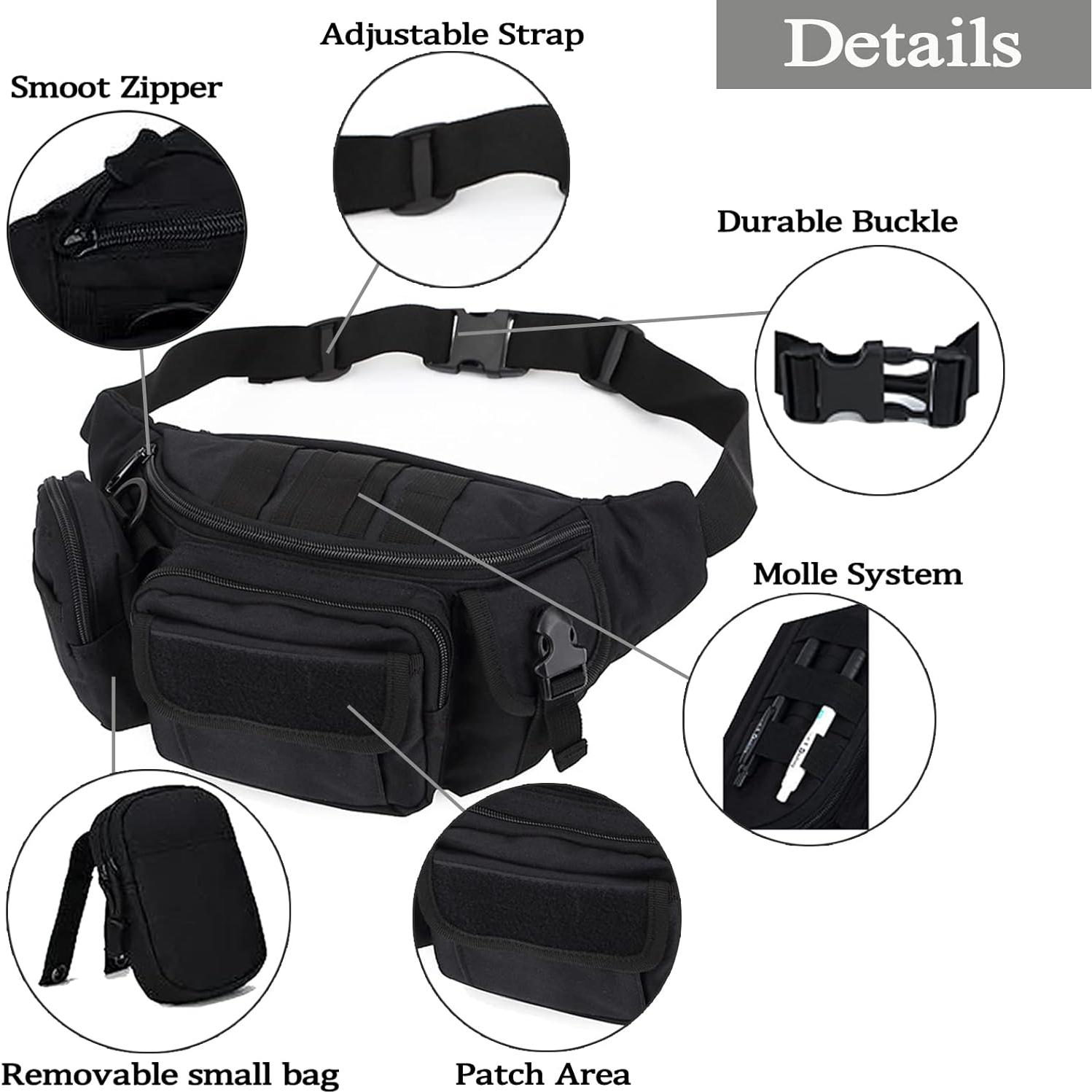 Tactical Fanny Packs, Military Waist Bag Utility Hip Belt Bags for Hiking Climbing Fishing Cycling Hunting with U.S Patch (Green+Black)