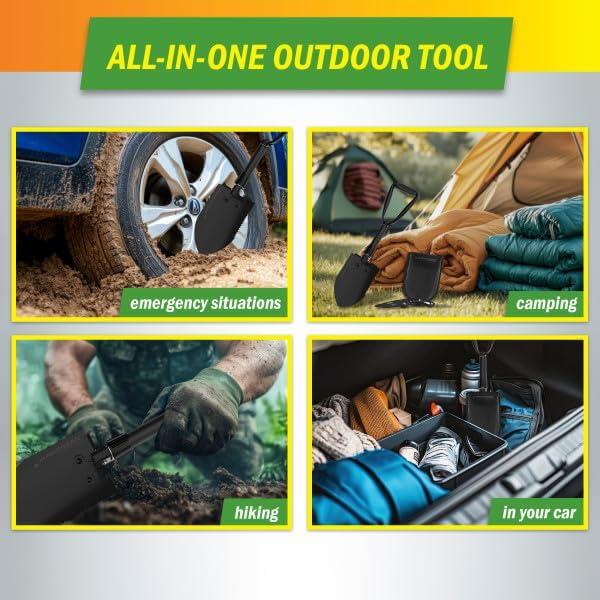Folding Multitool Shovel, Pickaxe and Saw with Included Pocket Knife and Carry Bag- Survival Tool Camping, Hiking and Emergency by Wakeman Outdoors