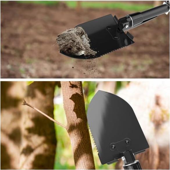 Folding Multitool Shovel, Pickaxe and Saw with Included Pocket Knife and Carry Bag- Survival Tool Camping, Hiking and Emergency by Wakeman Outdoors