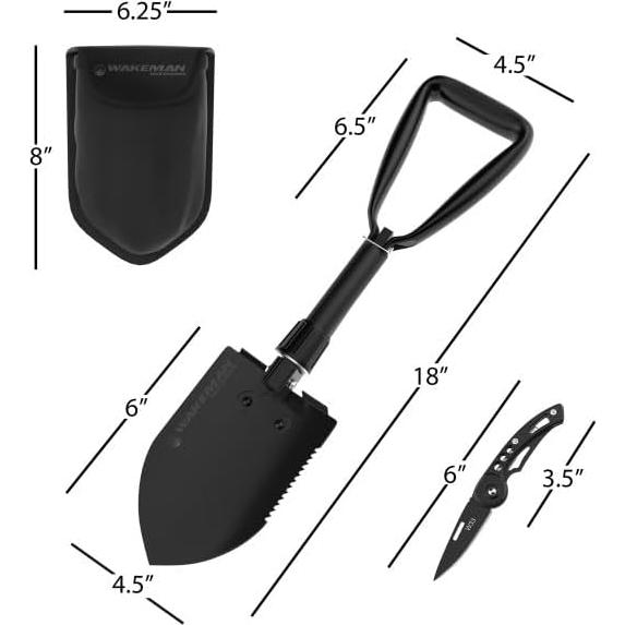 Folding Multitool Shovel, Pickaxe and Saw with Included Pocket Knife and Carry Bag- Survival Tool Camping, Hiking and Emergency by Wakeman Outdoors