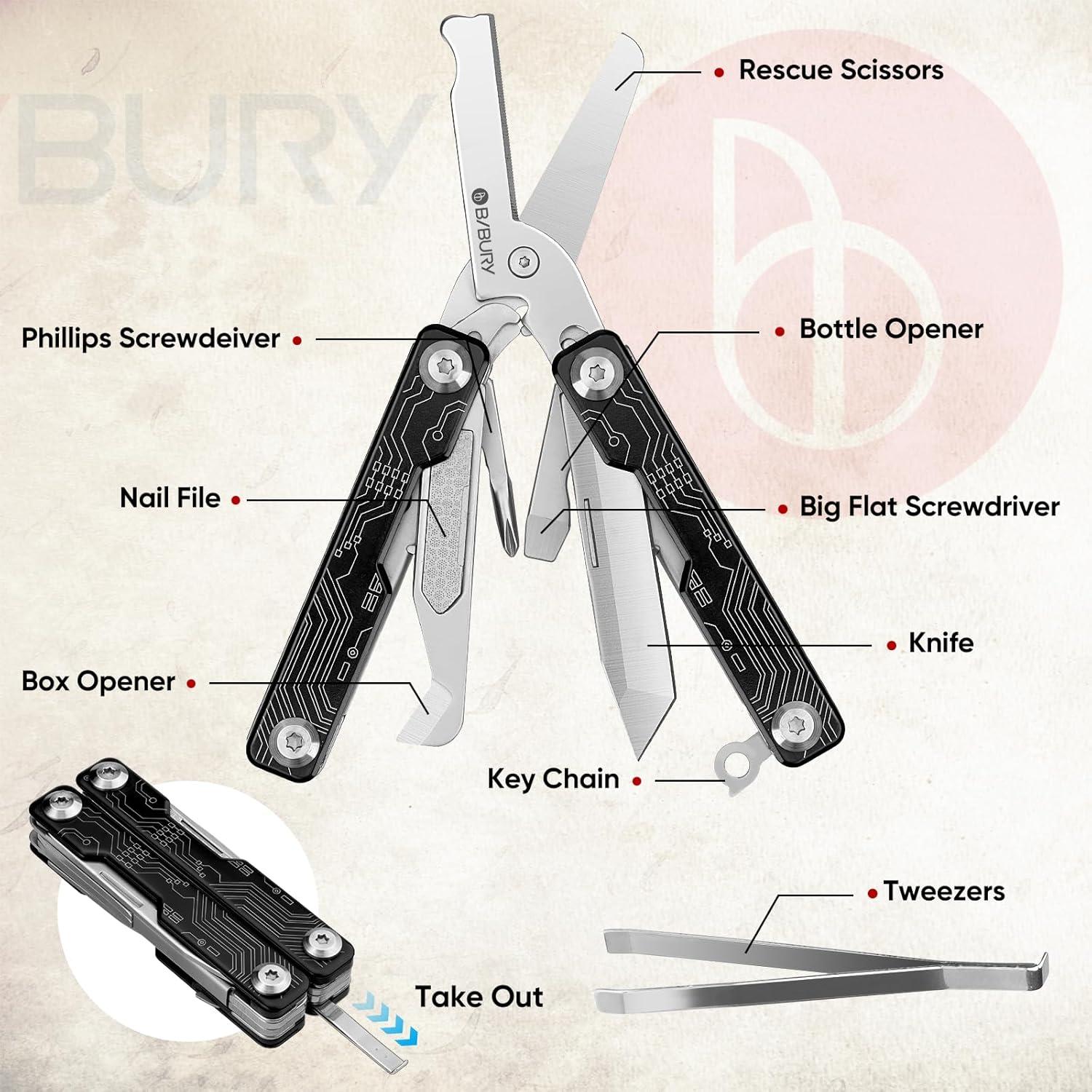 Tijeras Multiherramienta BIBURY 9 en 1 Plegable Acero Inoxidable