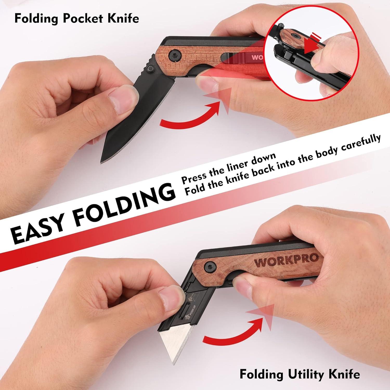 Cuchillo Plegable 2-en-1 WORKPRO con 10 Cuchillas SK5