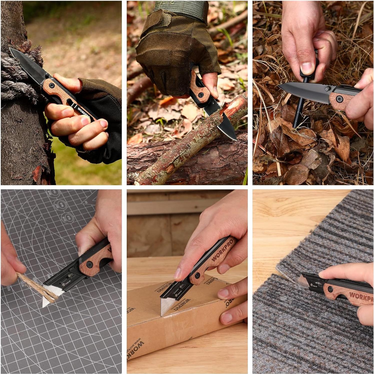 Cuchillo Plegable 2-en-1 WORKPRO con 10 Cuchillas SK5