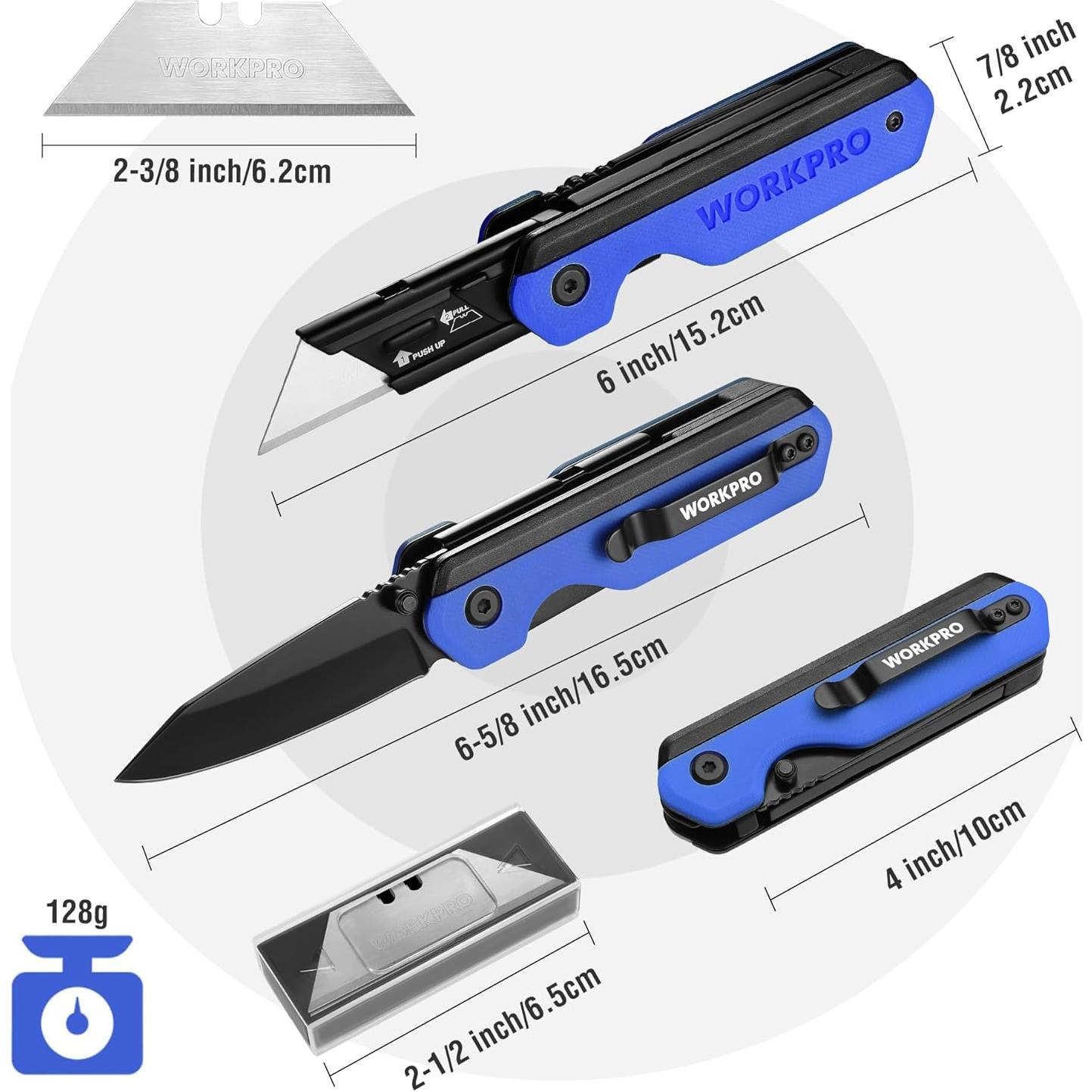 Cuchillo Plegable Multi Herramienta WORKPRO 2-en-1 Azul