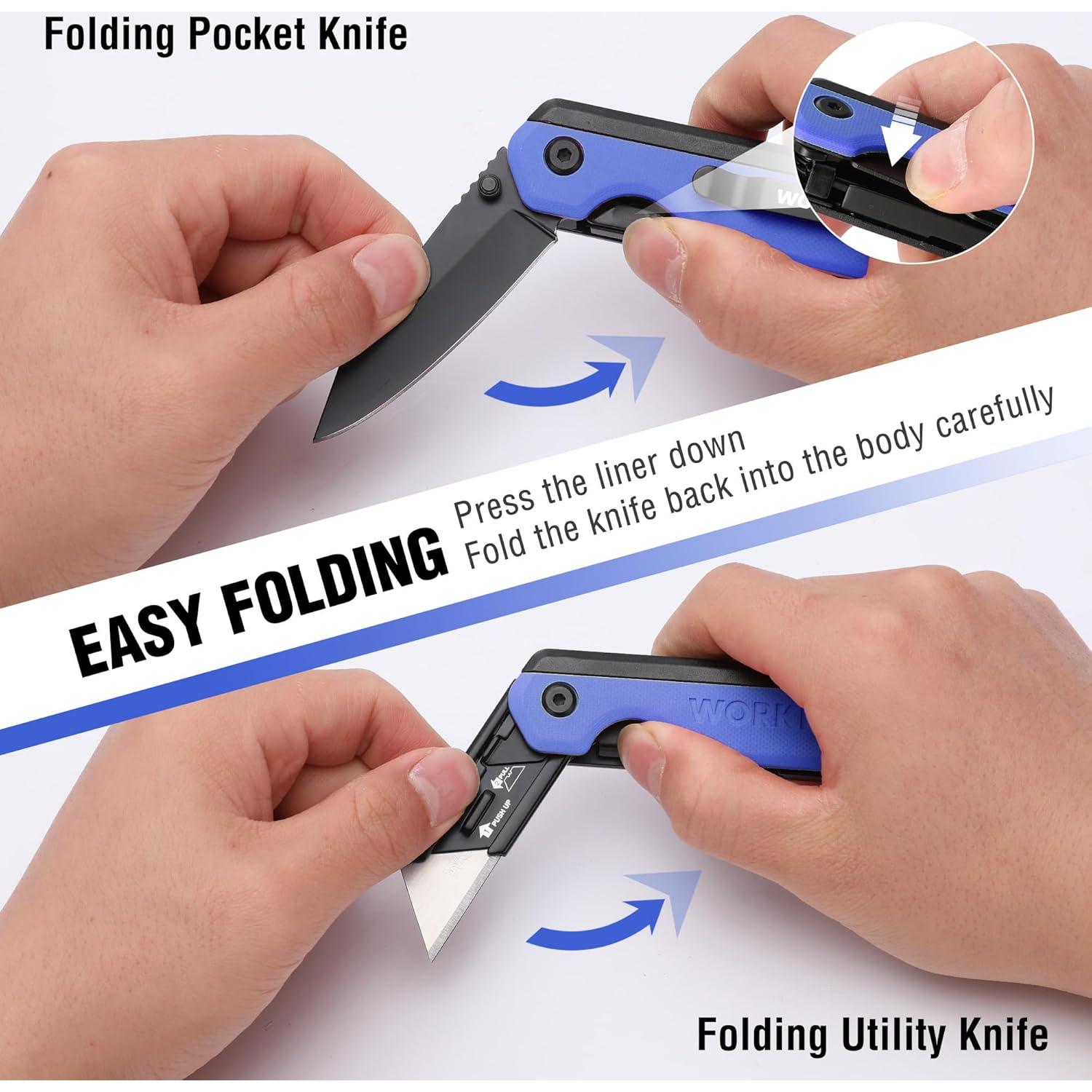 Cuchillo Plegable Multi Herramienta WORKPRO 2-en-1 Azul