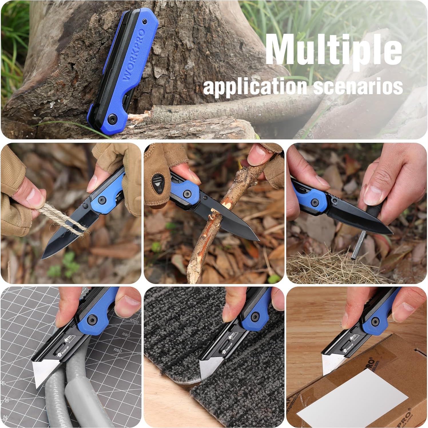 Cuchillo Plegable Multi Herramienta WORKPRO 2-en-1 Azul