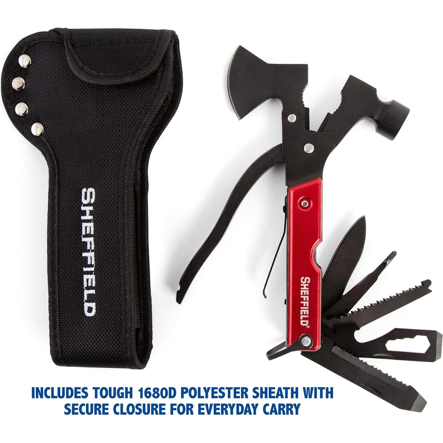 Hacha Multiherramienta Sheffield 14-en-1 Acero Aleado Rojo