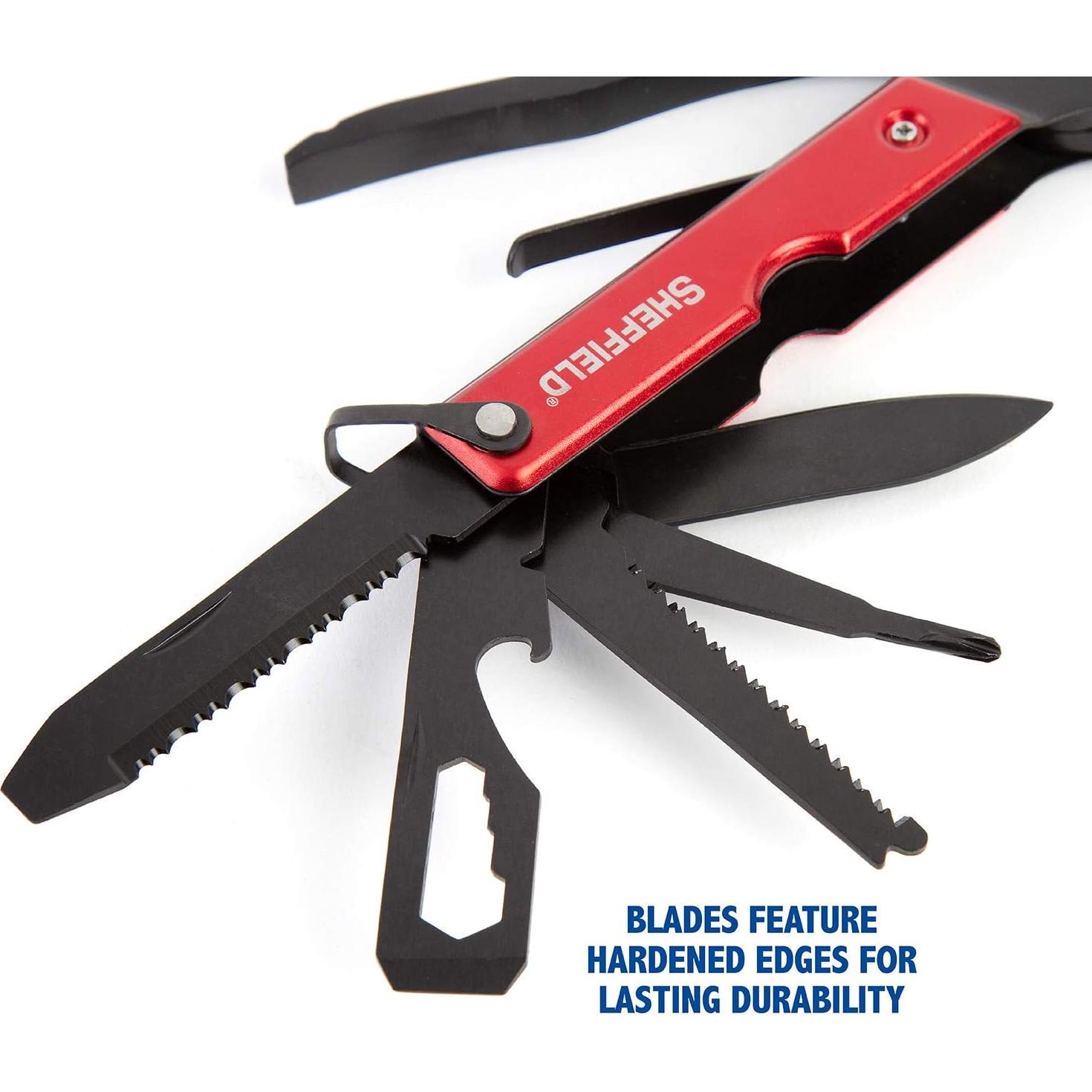 Hacha Multiherramienta Sheffield 14-en-1 Acero Aleado Rojo