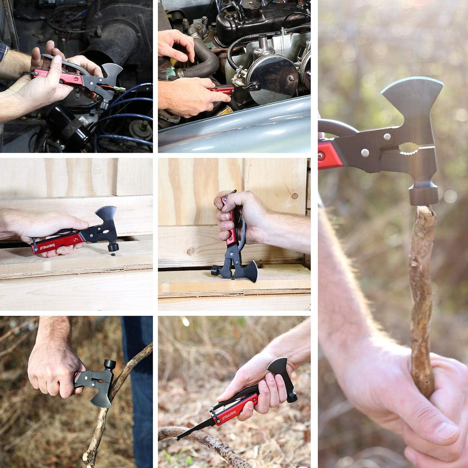 Hacha Multiherramienta Sheffield 14-en-1 Acero Aleado Rojo