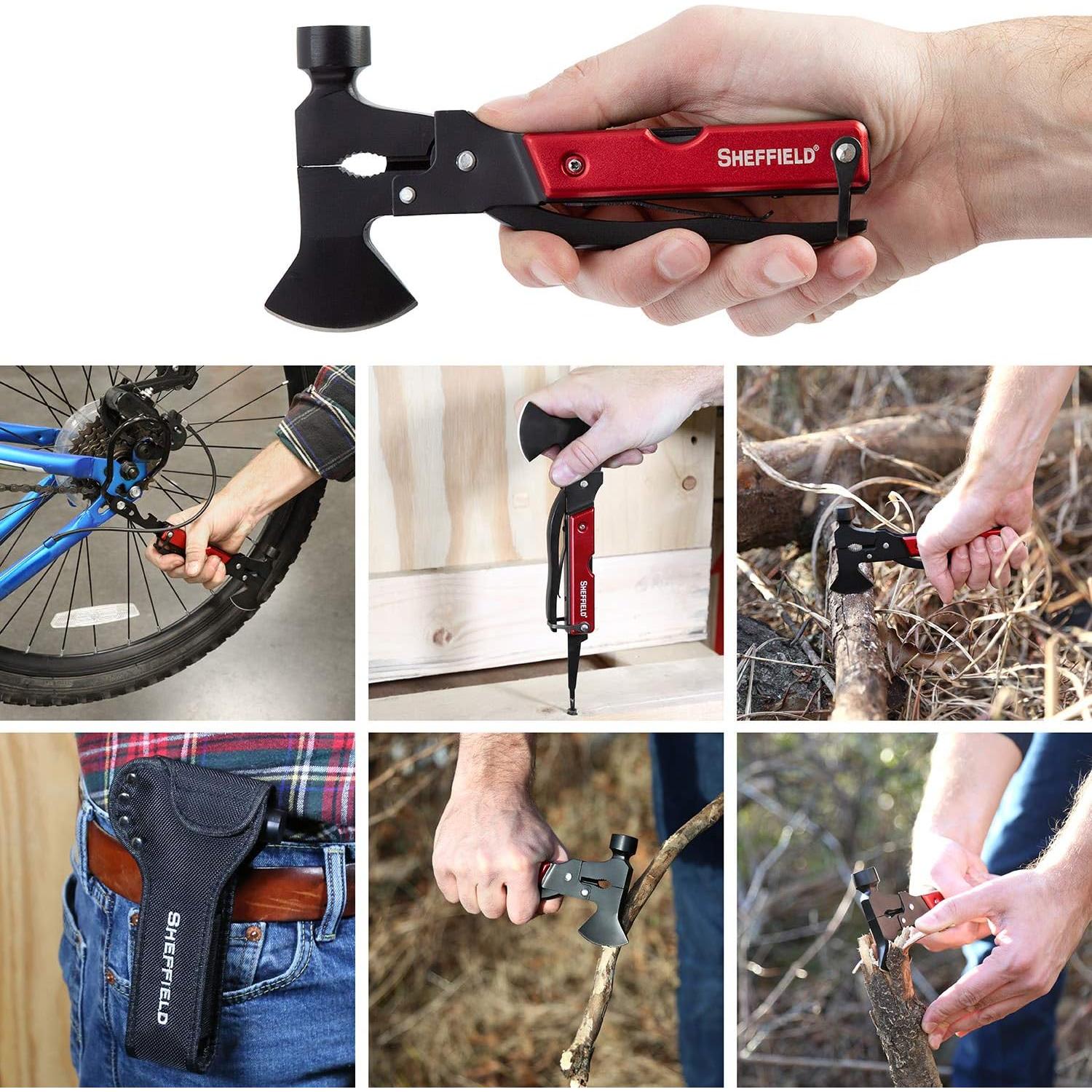 Hacha Multiherramienta Sheffield 14-en-1 Acero Aleado Rojo