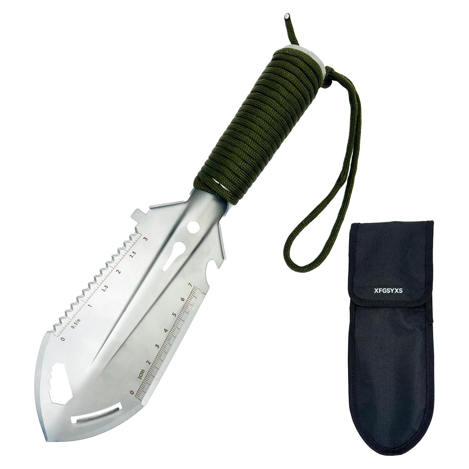 Small Camping Shovel, 9 in 1 Mini Hand Shovel, Portable Backpacking Trowel, Ultralight Compact Multitool for Camping, Gardening, Outdoor Survival, Silver