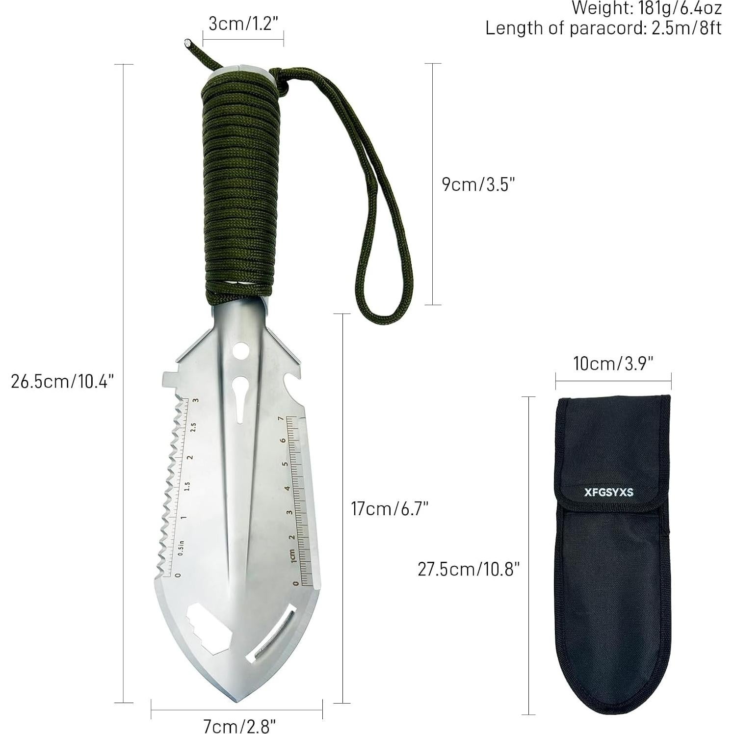 Small Camping Shovel, 9 in 1 Mini Hand Shovel, Portable Backpacking Trowel, Ultralight Compact Multitool for Camping, Gardening, Outdoor Survival, Silver