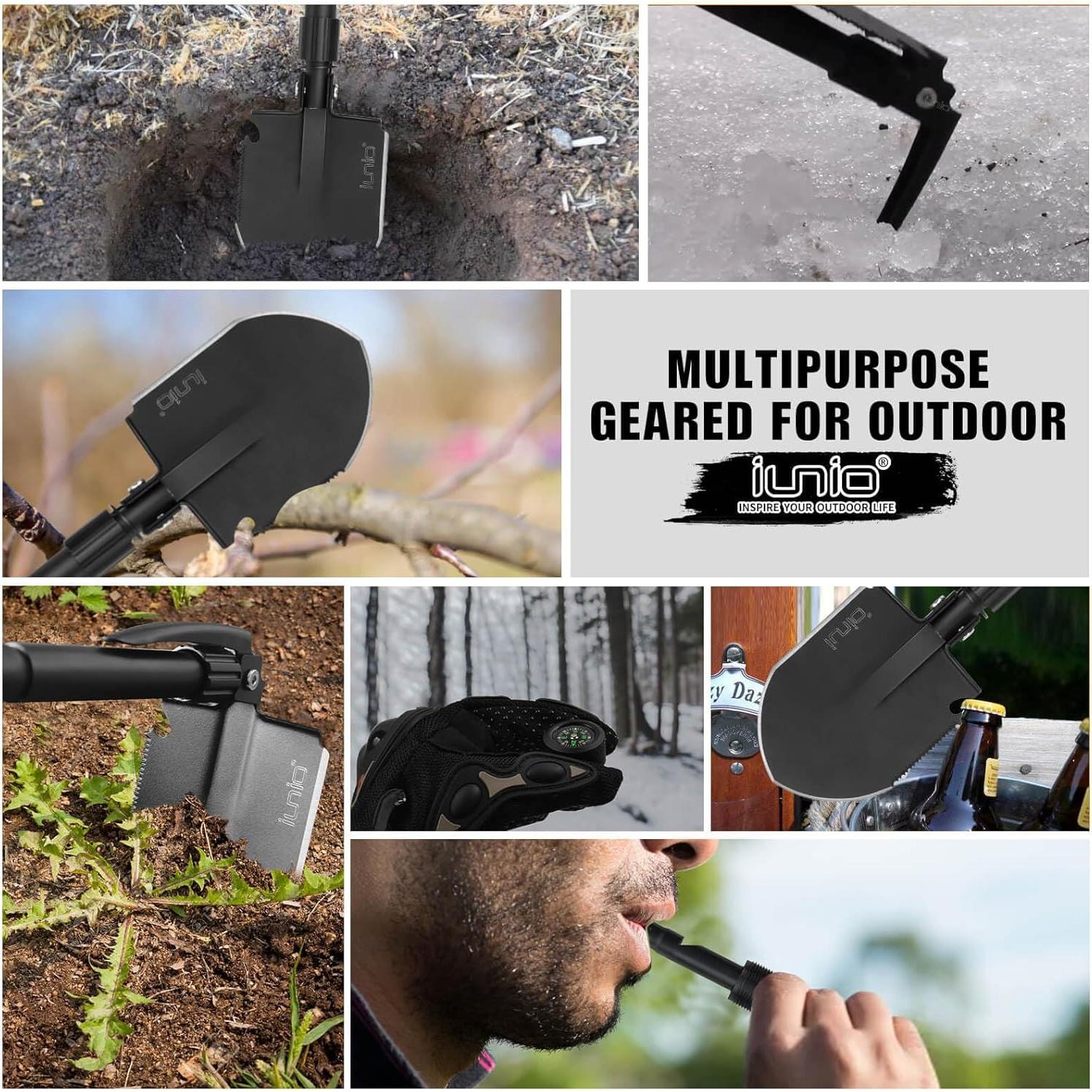 Pala Plegable Portátil iunio 46.5 cm - Multiherramienta de Supervivencia