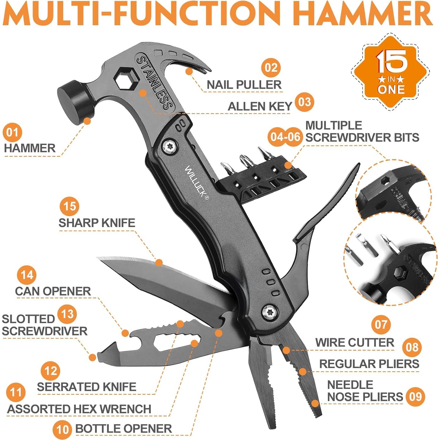 Martillo Multiherramienta 15 en 1 WILLUCK - Regalo para Hombres