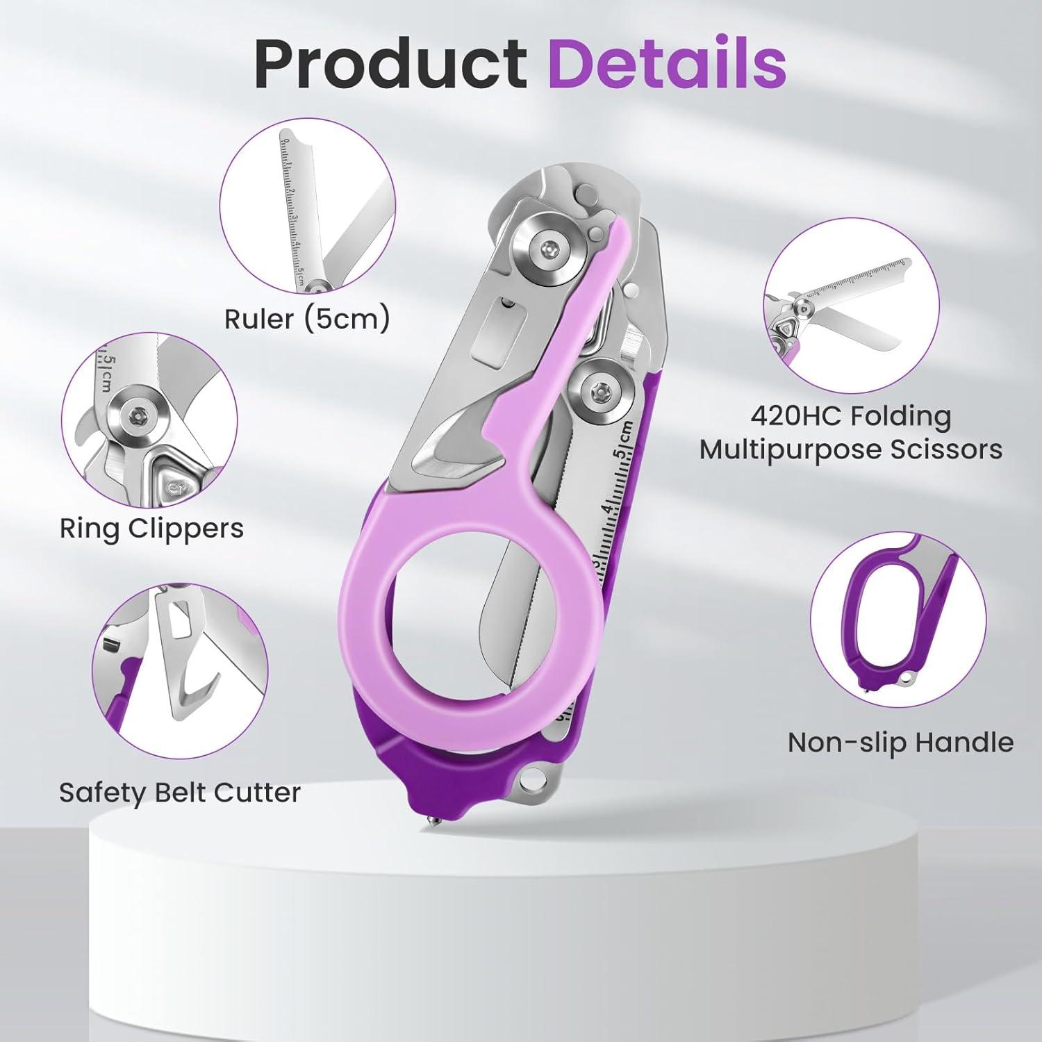 Tijeras de Trauma 6 en 1 JUNWUXY Acero Inoxidable Doble Púrpura