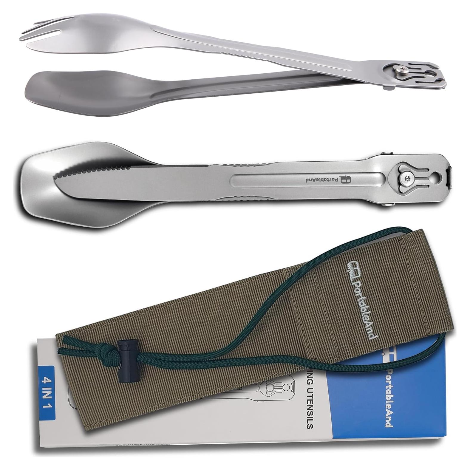 Juego de Utensilios de Camping 4 en 1 PortableAnd - Acero Inoxidable