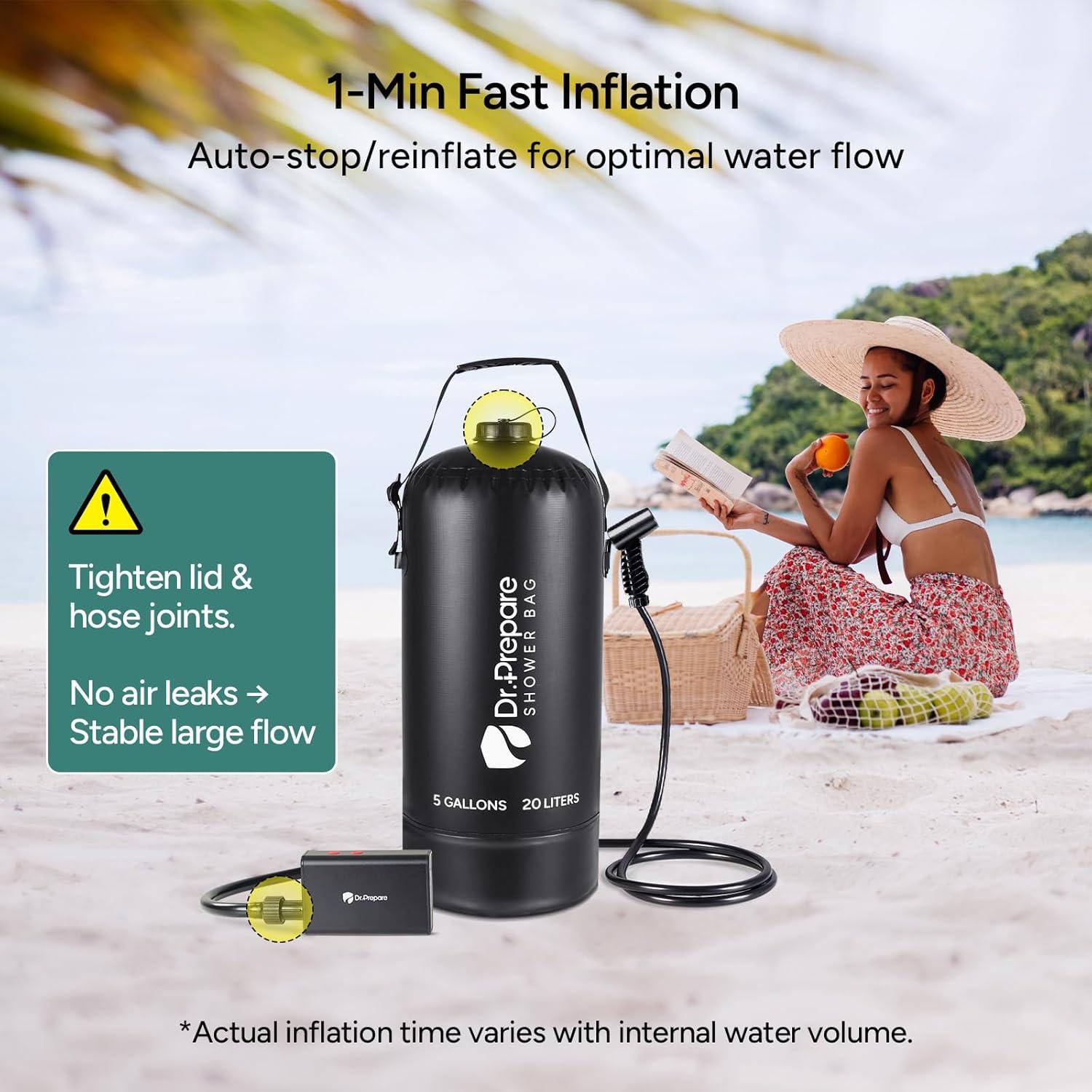 Ducha Portátil DR.PREPARE 20L con Bomba Eléctrica para Camping