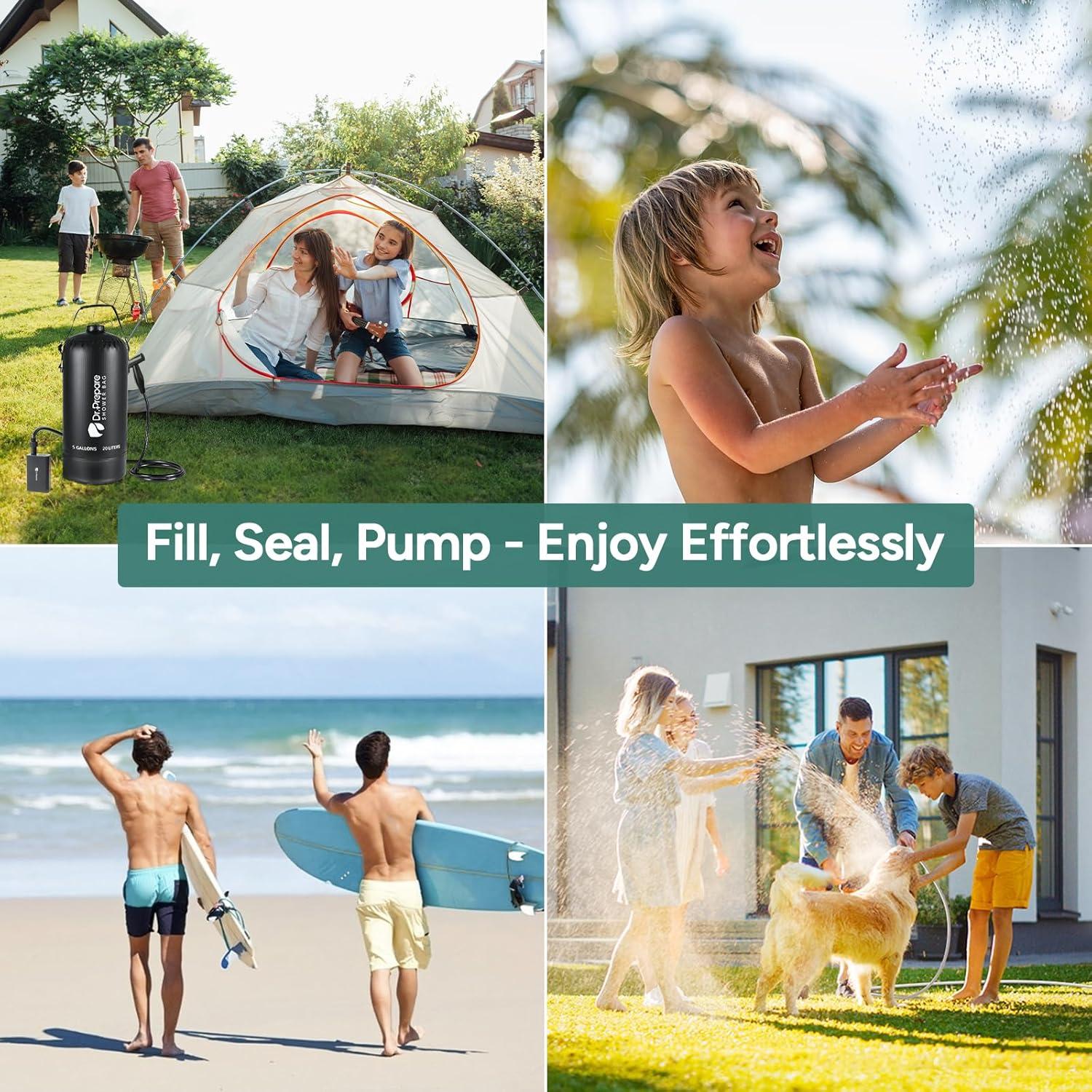 Ducha Portátil DR.PREPARE 20L con Bomba Eléctrica para Camping