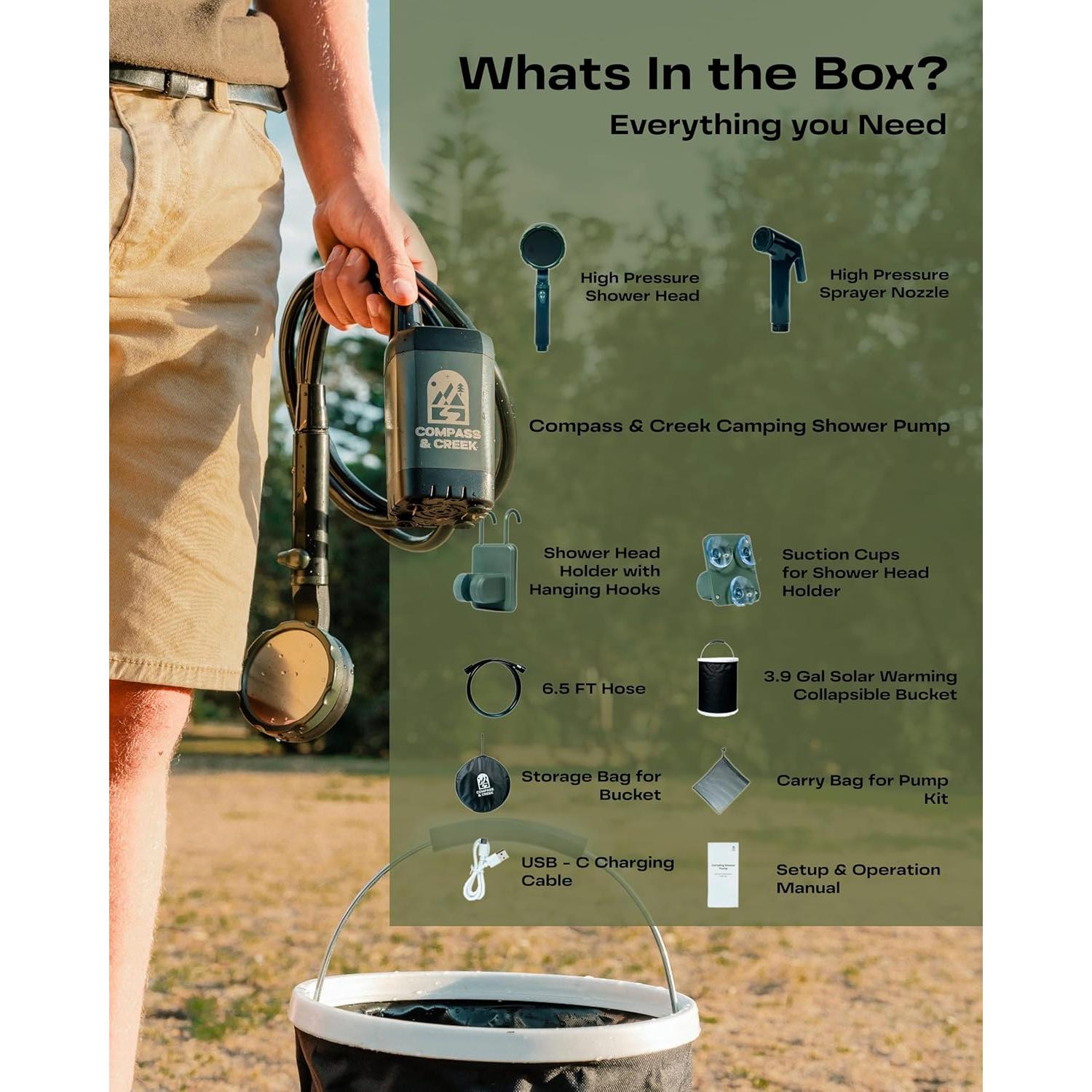 Bomba de Ducha Camping Compass & Creek - Portátil 14.8L