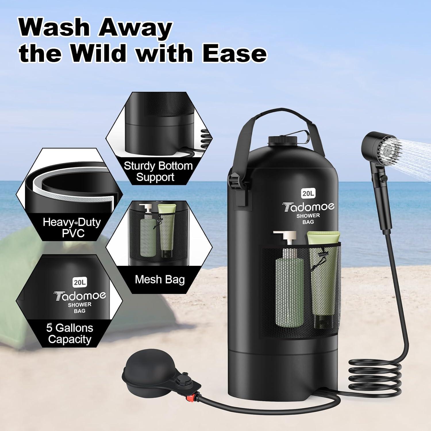 Ducha Portátil Tadomoe 20L Solar con Bomba y Cabezal