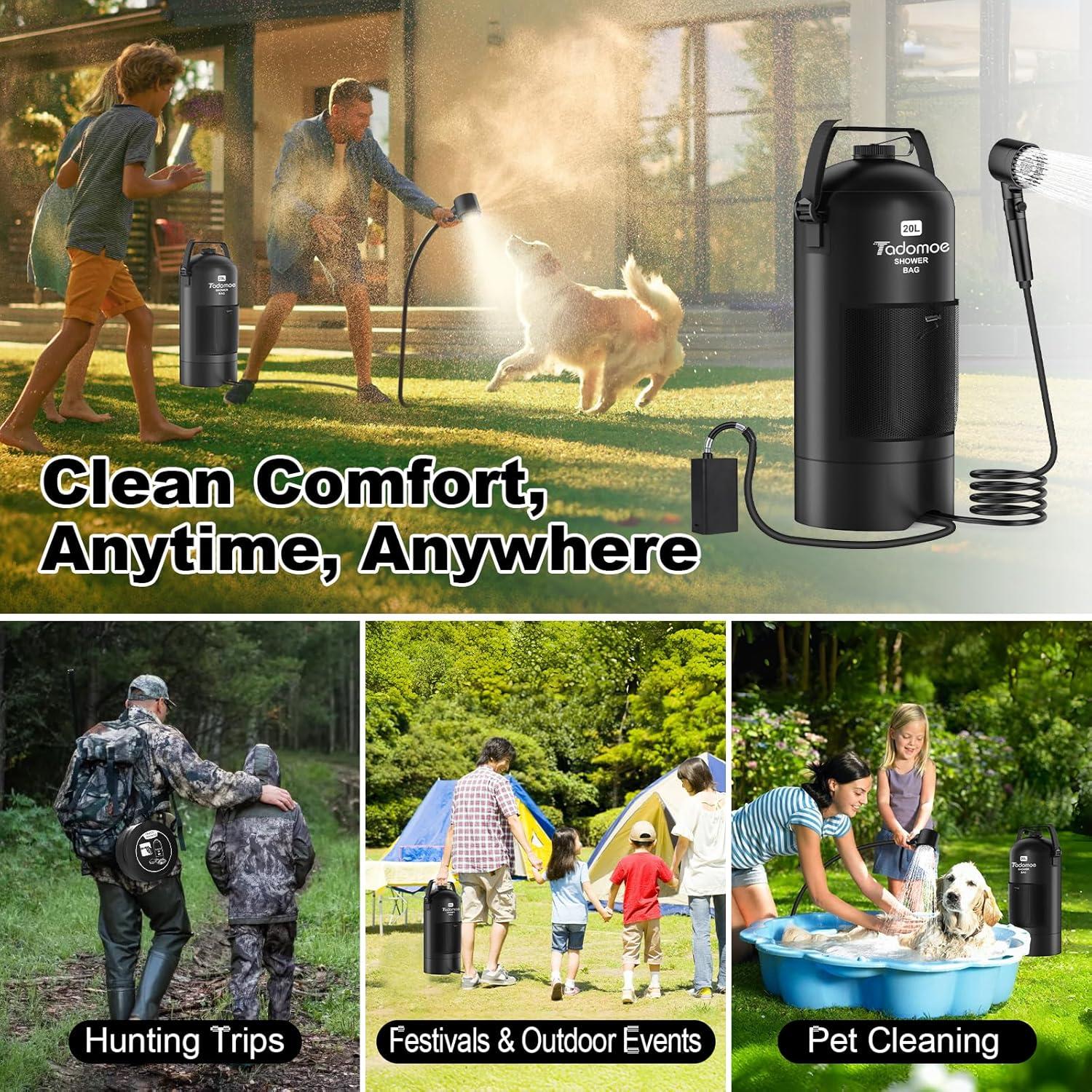 Ducha Portátil Tadomoe 20L Solar con Bomba y Cabezal