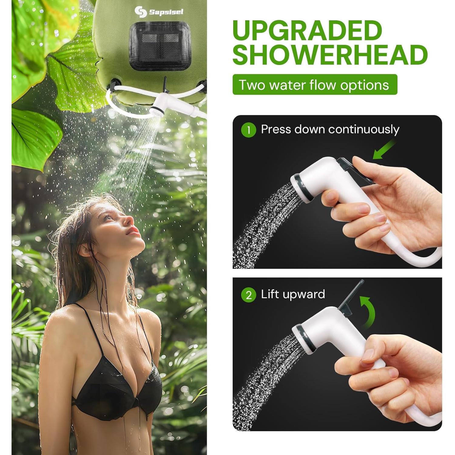 Bolsa de Ducha Solar Camping Sapsisel 20L con Manguera y Cabezal