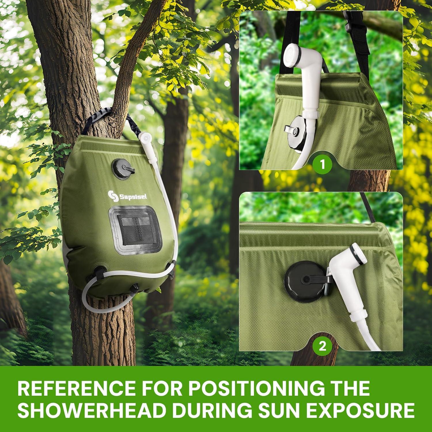 Bolsa de Ducha Solar Camping Sapsisel 20L con Manguera y Cabezal