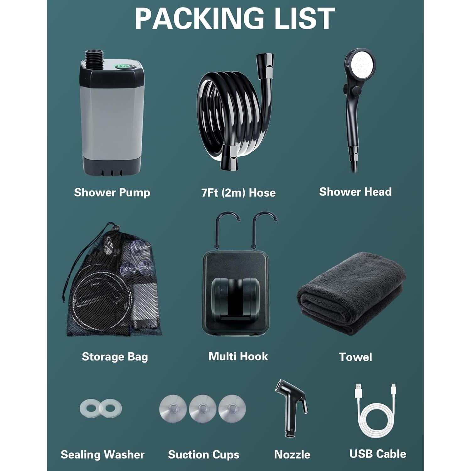 Ducha Portátil Beviliu 6000mAh para Camping y Mascotas