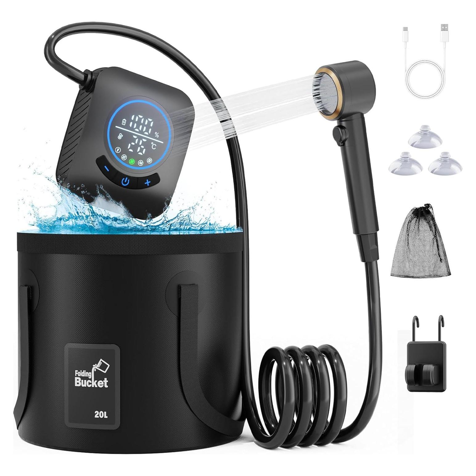 Ducha de Camping Portátil GOSCHE 8000mAh con Cubo 19L