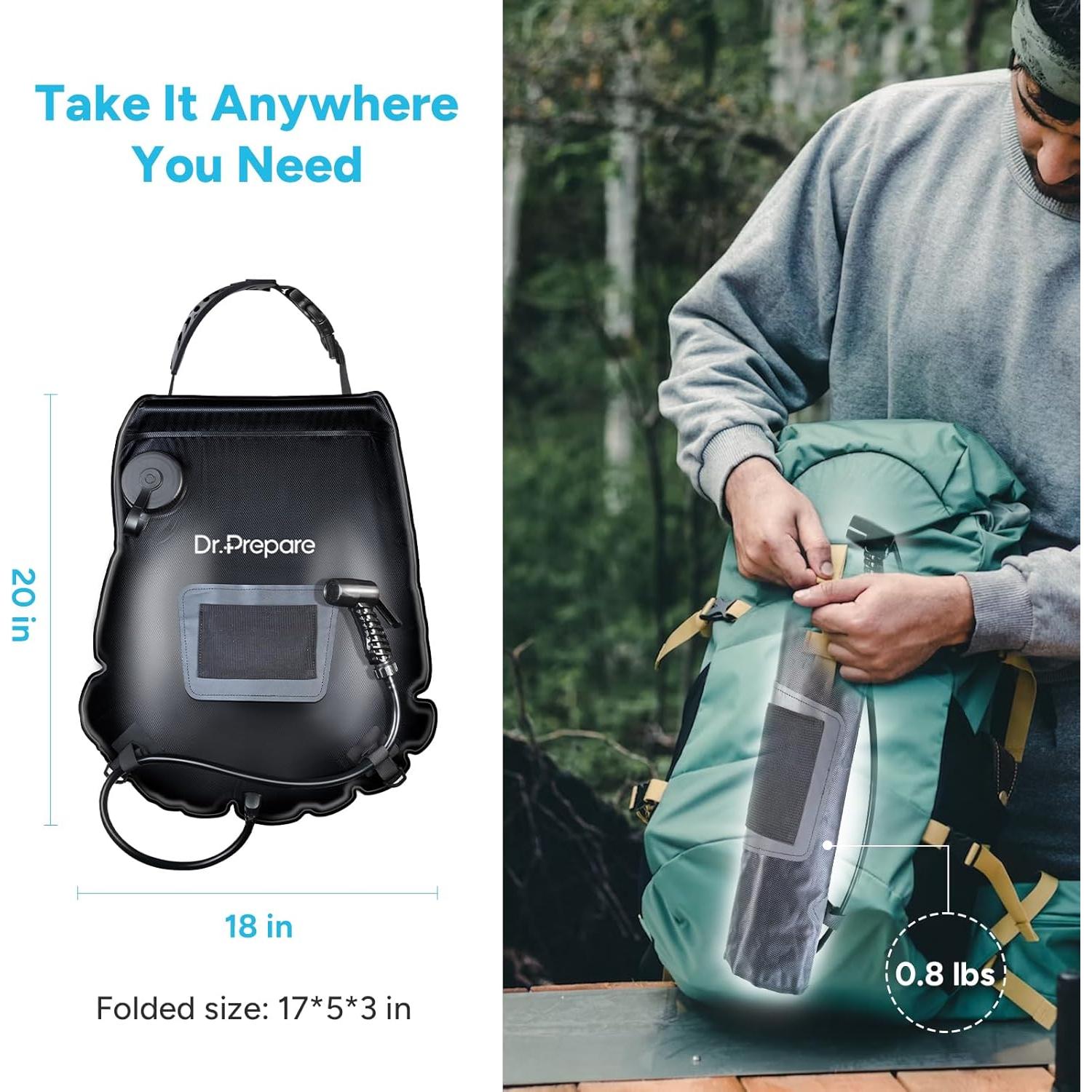 Bolsa de Ducha Camping DR.PREPARE 15L con Cabezal Mejorado