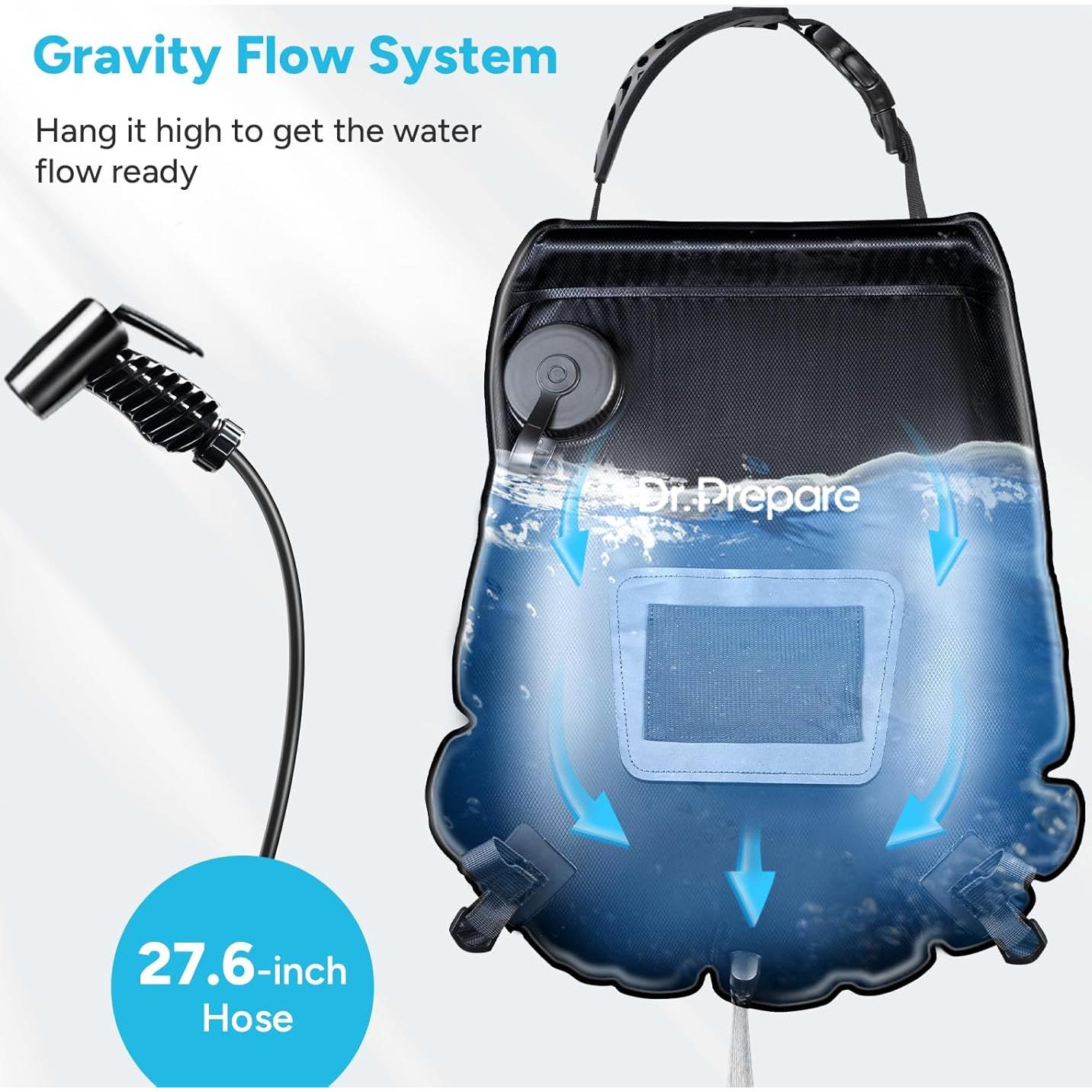 Bolsa de Ducha Camping DR.PREPARE 15L con Cabezal Mejorado